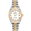 Rolex Datejust Steel Yellow Gold White Roman Dial Ladies Watch 69173 Box Papers