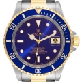 Rolex Submariner Blue Dial Purple Hue Steel Yellow Gold Mens Watch 16613