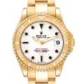 Rolex Yachtmaster Midsize Yellow Gold White Dial Mens Watch 68628 Box Papers