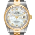 Rolex Datejust Steel Yellow Gold Mother of Pearl Watch 16233 Box Service Card