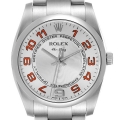 Rolex Air King Concentric Silver Orange Dial Mens Watch 114200 Box Card