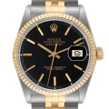 Rolex Datejust Steel Yellow Gold Black Dial Vintage Mens Watch 1601