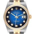 Rolex Datejust Steel Yellow Gold Blue Vignette Diamond Dial Mens Watch 16233