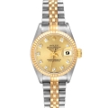 Rolex Datejust Steel Yellow Gold Champagne Diamond Dial Ladies Watch 69173 Box Papers