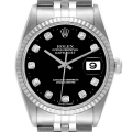 Rolex Datejust Steel White Gold Black Diamond Dial Mens Watch 16234