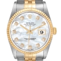 Rolex Datejust Steel Yellow Gold Mother of Pearl Diamond Mens Watch 16233