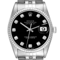 Rolex Datejust Steel White Gold Black Diamond Dial Mens Watch 16234