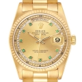 Rolex Day-Date President Yellow Gold String Diamond Emerald Mens Watch 18238