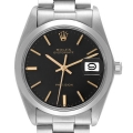 Rolex OysterDate Precision Black Gilt Dial Vintage Steel Mens Watch 6694