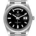 Rolex President Day-Date 40 Black Diamond Dial White Gold Mens Watch 228239 Box Card