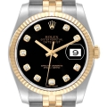 Rolex Datejust Steel Yellow Gold Black Diamond Dial Mens Watch 116233