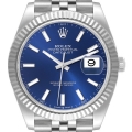 Rolex Datejust 41 Steel White Gold Blue Dial Mens Watch 126334 Box Card