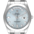 Rolex President Day-Date 41 Blue Diamond Dial Platinum Mens Watch 218206