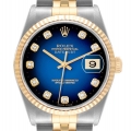 Rolex Datejust Steel Yellow Gold Blue Vignette Diamond Dial Mens Watch 16233