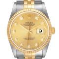 Rolex Datejust Steel Yellow Gold Champagne Diamond Dial Mens Watch 16233