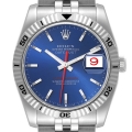 Rolex Datejust Turnograph Steel White Gold Blue Dial Mens Watch 116264 Box Card