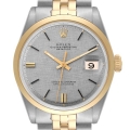 Rolex Datejust Steel Yellow Gold Silver Linen Dial Vintage Mens Watch 1600