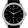 Rolex Cellini Time White Gold Black Dial Diamond Bezel Mens Watch 50609 Box Card