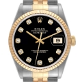 Rolex Datejust Steel Yellow Gold Black Diamond Dial Mens Watch 16233