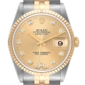 Rolex Datejust Steel Yellow Gold Diamond Dial Mens Watch 16233 Box Papers