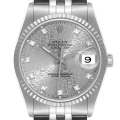Rolex Datejust Steel White Gold Silver Diamond Dial Mens Watch 16234
