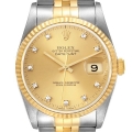 Rolex Datejust Steel Yellow Gold Diamond Dial Mens Watch 16233 Box Papers