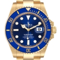 Rolex Submariner 18k Yellow Gold Blue Dial Bezel Mens Watch 126618 Box Card