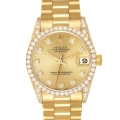 Rolex Datejust President Midsize Yellow Gold Diamond Bezel Ladies Watch 68158