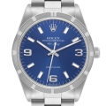Rolex Air King 34mm Blue Dial Engine Turned Bezel Steel Mens Watch 14010