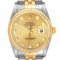 Rolex Datejust Steel Yellow Gold Champagne Diamond Dial Mens Watch 16233