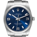 Rolex Air King Blue Dial Smooth Bezel Steel Mens Watch 114200 Box Card