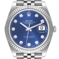 Rolex Datejust 41 Steel White Gold Blue Diamond Dial Mens Watch 126334