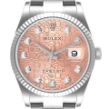 Rolex Datejust Steel White Gold Pink Diamond Dial Mens Watch 126234 Box Card