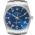 Rolex Air King Steel White Gold Blue Roman Dial Mens Watch 114234