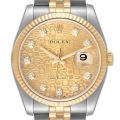 Rolex Datejust Steel Yellow Gold Anniversary Diamond Dial Mens Watch 116233