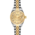 Rolex Datejust Steel Yellow Gold Champagne Diamond Dial Ladies Watch 69173