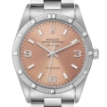 Rolex Air King 34 Salmon Dial Engine Turned Bezel Steel Mens Watch 14010