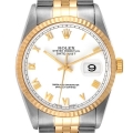 Rolex Datejust Steel Yellow Gold White Roman Dial Mens Watch 16233 Box Papers