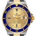 Rolex Submariner Steel Yellow Gold Diamond Sapphire Serti Dial Mens Watch 16613