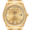 Rolex Day-Date II President 41 Yellow Gold Diamond Mens Watch 218238 Box Card