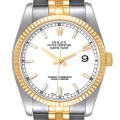Rolex Datejust Steel Yellow Gold Fluted Bezel White Dial Mens Watch 116233