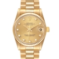 Rolex President Midsize Yellow Gold Diamond Ladies Watch 68278 Box Papers