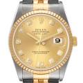 Rolex Datejust Steel Yellow Gold Champagne Diamond Dial Mens Watch 16233