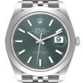 Rolex Datejust 41 Mint Green Dial Smooth Bezel Steel Mens Watch 126300 Box Card