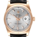 Rolex Day Date Rose Gold Silver Dial Mens Watch 118135 Box Card