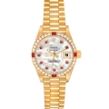 Rolex President Yellow Gold Mother of Pearl Diamond Ruby Ladies Watch 69068