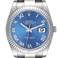 Rolex Datejust 41 Steel White Gold Blue Roman Dial Mens Watch 126334 Box Card