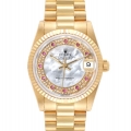 Rolex President Midsize Yellow Gold Mother of Pearl Ruby Myriad Dial Ladies Watch 68278