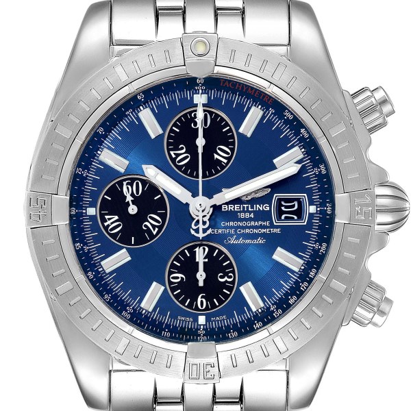 Breitling Chronomat Evolution Steel Blue Dial Steel Mens Watch A13356 Box Papers