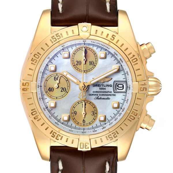 Breitling Windrider Cockpit Yellow Gold Mother of Pearl Mens Watch K13358 Box Papers